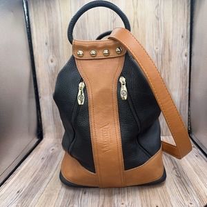 VALENTINA Genuine Leather SLING BACKPACK Made In ITALY Handbag Purse Black
